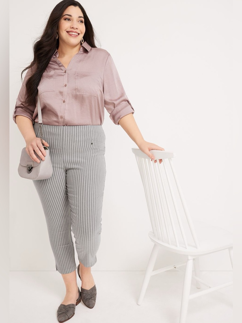 Maurices Gray Pinstripe Crop Bengaline Pants High Rise Size 1X NWT